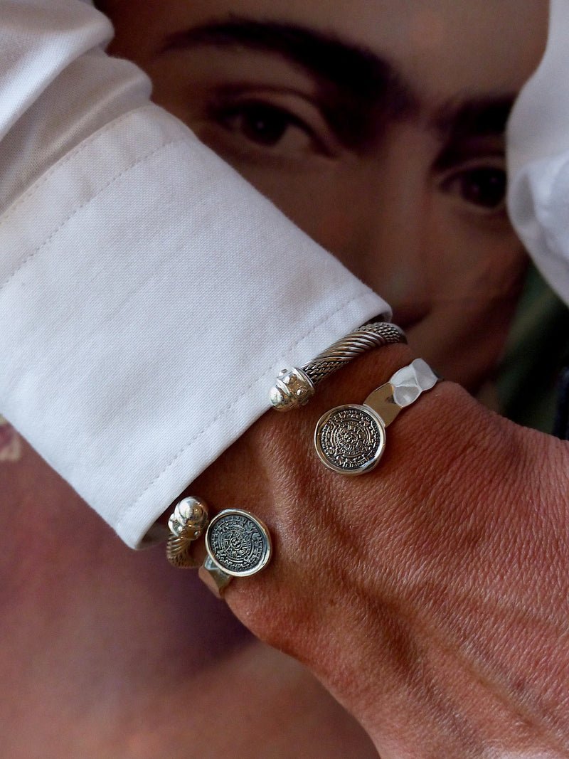 Bijoux ethniques touareg bracelet en argent 925 homme femme jonc ouvert  gravé angle et bois d'